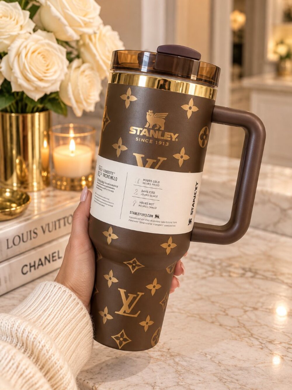 Chocolate Brown & Gold Stanley Quencher Tumbler | NEW